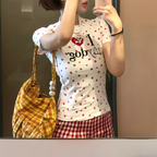 Retro Love Dog-Paw Slim Graphic Tee - kawaii-inspired outfit in pastel colors - 32076698