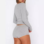 Ribbed Knit Lounge Set – Softcore Cozy Fit - kawaii-inspired outfit in pastel colors - 37232732