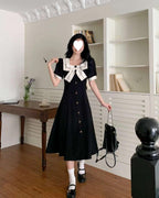 Himecore Bow Collar Button Dress - kawaii-inspired outfit in pastel colors - 3250064