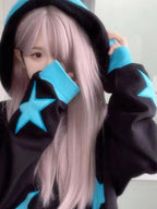 Star Patch Oversized Kawaii Hoodie - kawaii-inspired outfit in pastel colors - 50066787