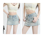 High-Waisted Denim Overlap Skort - kawaii-inspired outfit in pastel colors - 8592469