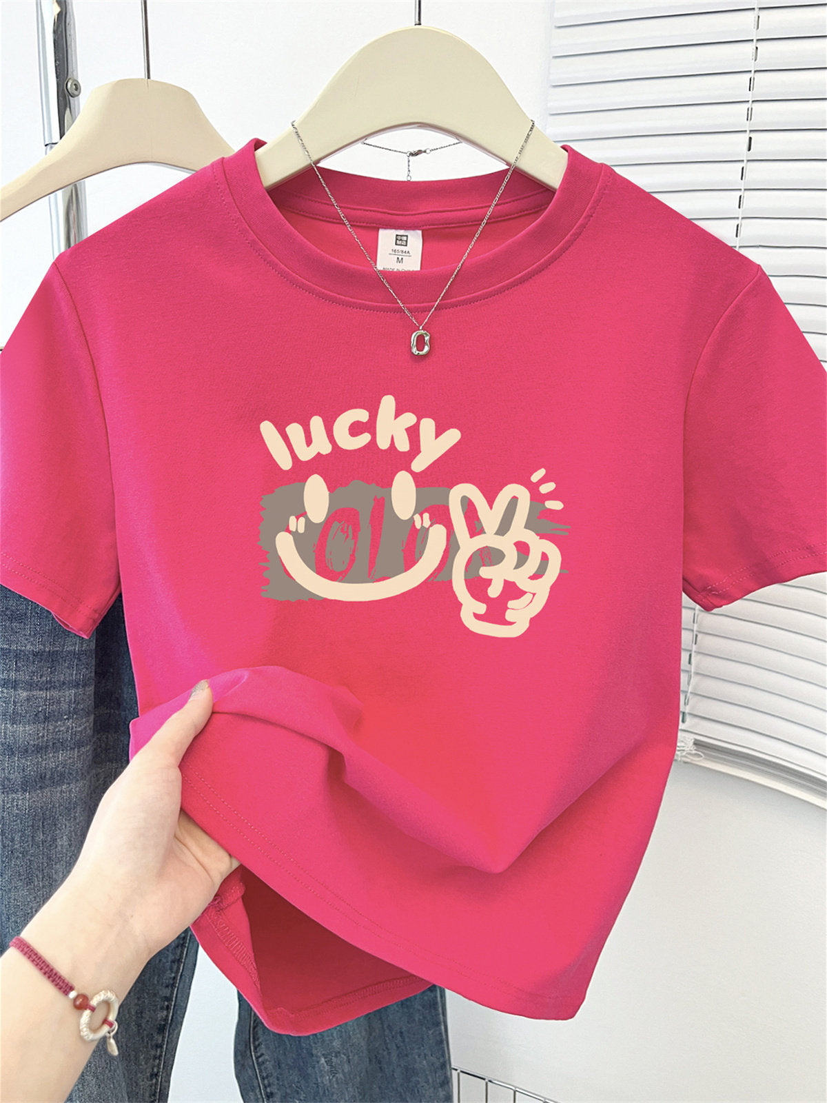 Cute Cartoon Shoulder Print Short Sleeve Tee