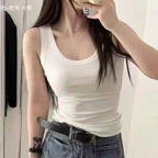 Modal Ribbed Scoop Neck Camisole Top - kawaii-inspired outfit in pastel colors - 66095796