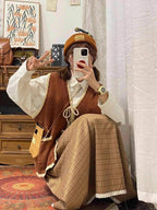 Japanese Retro Preppy Knit Cardigan Shirt Set - kawaii-inspired outfit in pastel colors - 70794482