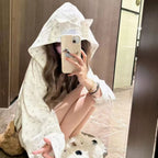 Cute Kitten-Ear Paw-Print Zip Hoodie - kawaii-inspired outfit in pastel colors - 74825721