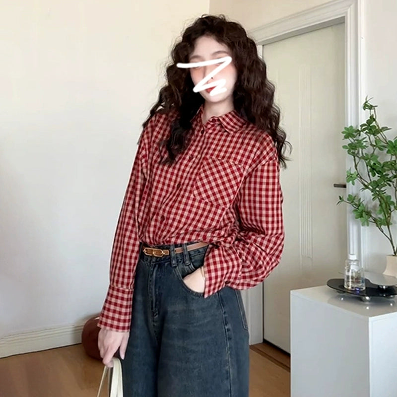 Retro Red Plaid Long-Sleeve Shirt