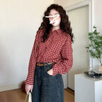 Retro Red Plaid Long-Sleeve Shirt - kawaii-inspired outfit in pastel colors - 59472460