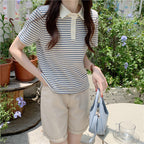 Paris Stripe Polo Tee – Cafe Cozy Edition - kawaii-inspired outfit in pastel colors - 32729831