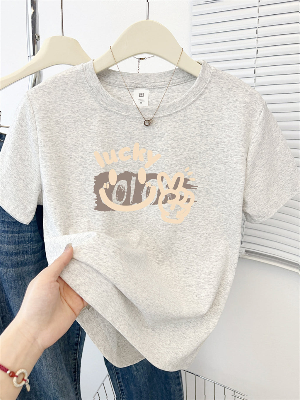 Cute Cartoon Shoulder Print Short Sleeve Tee