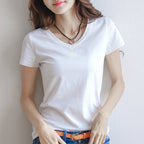 Minimalist V-Neck Cotton Tee - kawaii-inspired outfit in pastel colors - 55359303
