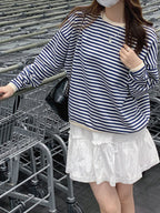 Striped Oversized K-Fashion Sweatshirt - kawaii-inspired outfit in pastel colors - 95754102