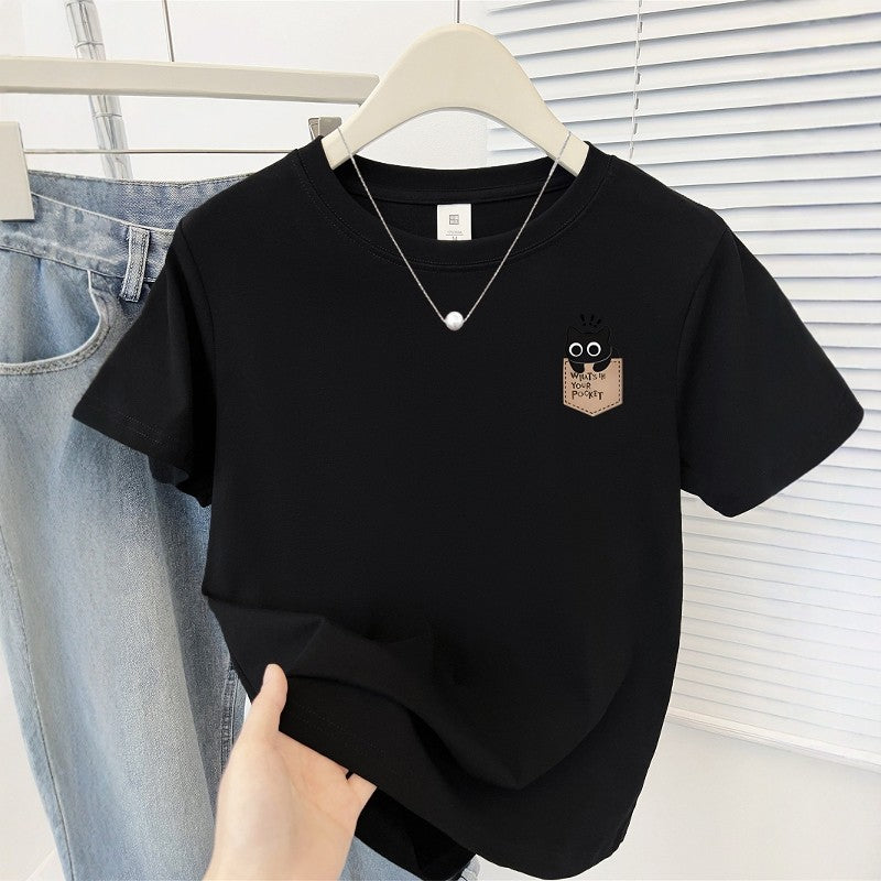 Cute Cat Print Korean Short Sleeve T-Shirt