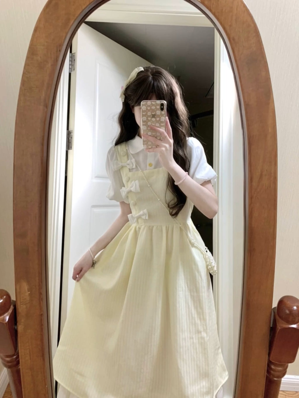 Lemon Cream Layered Bow Dress