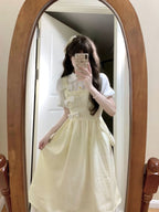 Lemon Cream Layered Bow Dress - kawaii-inspired outfit in pastel colors - 35192550