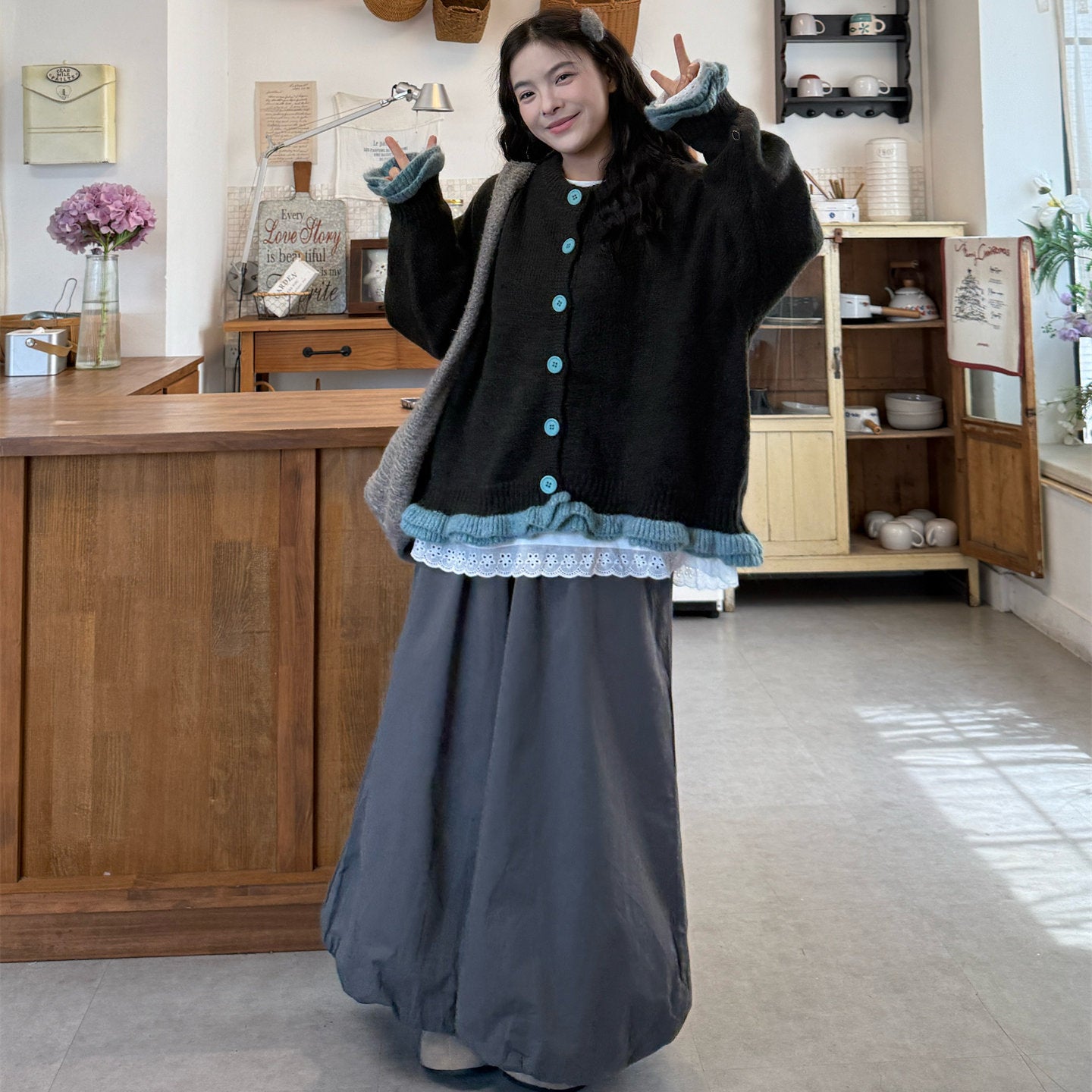 Retro Japanese Contrast Knit Sweater Jacket