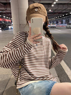 Striped Oversized K-Fashion Sweatshirt - kawaii-inspired outfit in pastel colors - 88270070