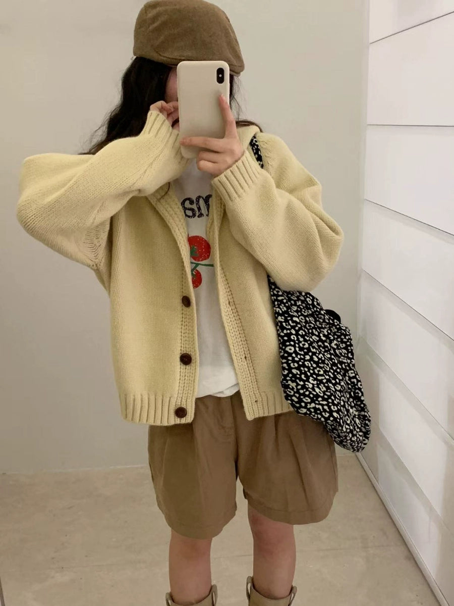 Korean Lazy-Style Hooded Knit Cardigan