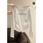Korean Slim-Fit Early-Autumn Long-Sleeve Tee - kawaii-inspired outfit in pastel colors - 24346472