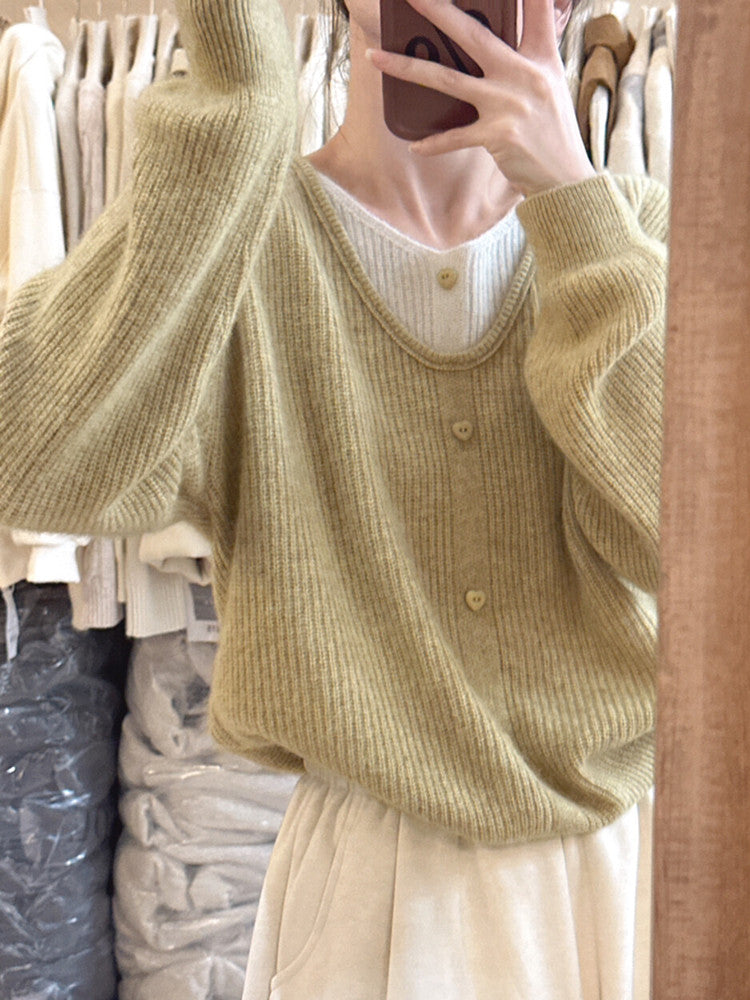 Japanese Sweet Faux Two-Piece Cardigan - kawaii-inspired outfit in pastel colors - 29770015