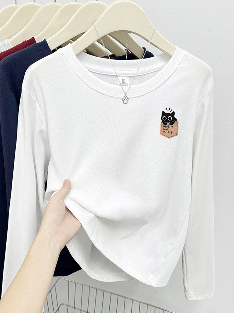 Cute Cat Print Korean Short Sleeve T-Shirt
