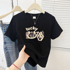 Cute Cartoon Shoulder Print Short Sleeve Tee - kawaii-inspired outfit in pastel colors - 62449699