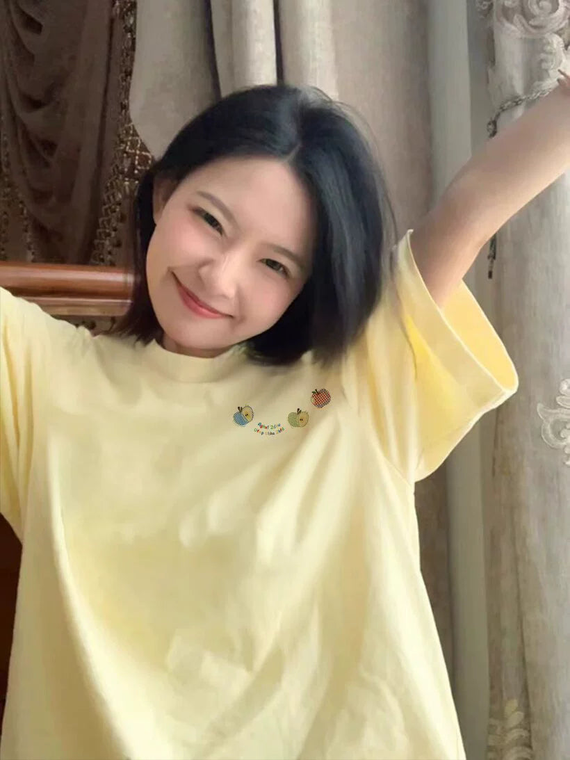 Summer Cotton Apple Graphic T-Shirt
