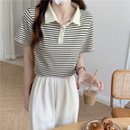 Paris Stripe Polo Tee – Cafe Cozy Edition - kawaii-inspired outfit in pastel colors - 9491857