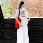 Cotton White Loose Graphic Dog T-Shirt - kawaii-inspired outfit in pastel colors - 99335235