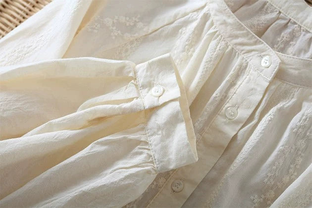 Jacquard Embroidery Balloon-Sleeve Blouse