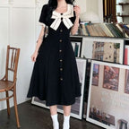 Himecore Bow Collar Button Dress - kawaii-inspired outfit in pastel colors - 37671614