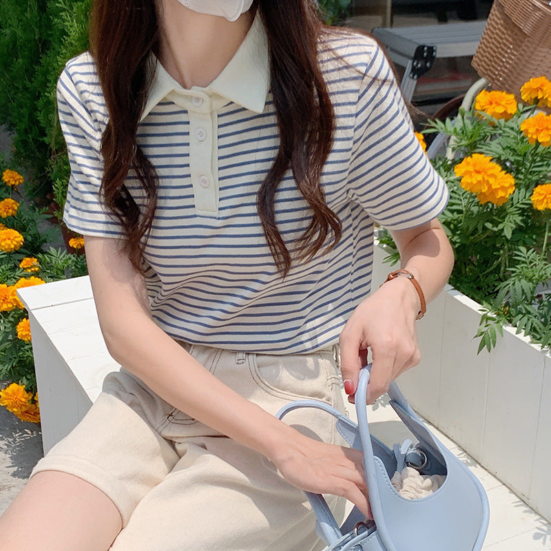 Paris Stripe Polo Tee – Cafe Cozy Edition