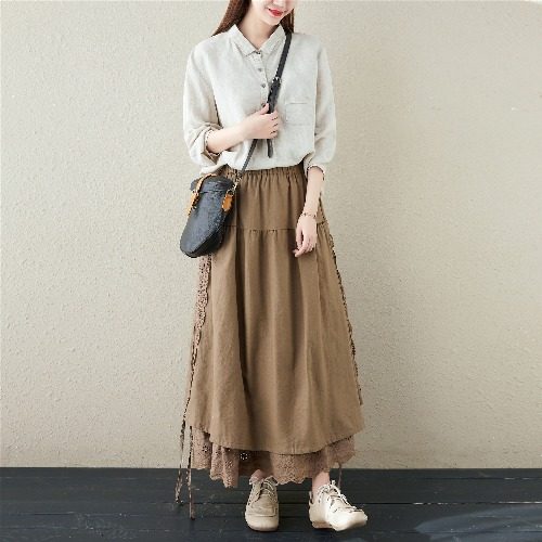 Japanese Natural Linen A-Line Skirt