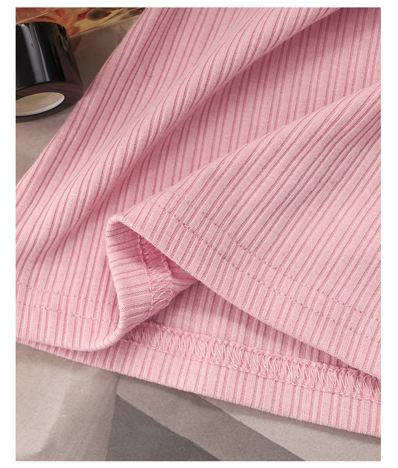 Pink Knit Top & Lace Trim Skirt Set