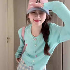 Light Blue Soft Girl Knit Cardigan - kawaii-inspired outfit in pastel colors - 31786250