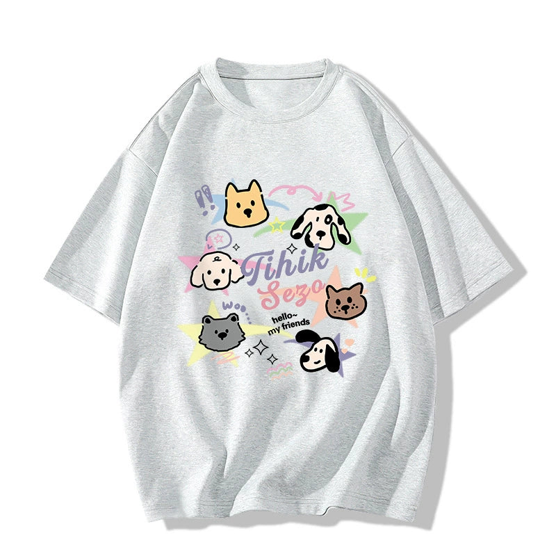 Creamy Cartoon Dog Graphic Tee