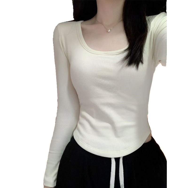 Pure Cotton Square-Neck Long-Sleeve Tee