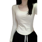 Pure Cotton Square-Neck Long-Sleeve Tee - kawaii-inspired outfit in pastel colors - 1847084