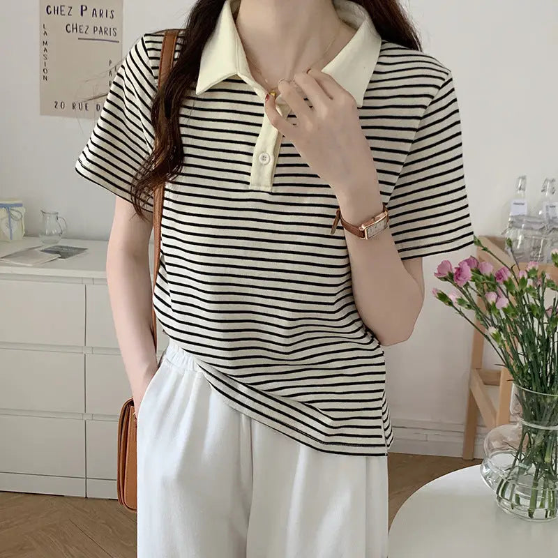 Paris Stripe Polo Tee Cafe Cozy Edition