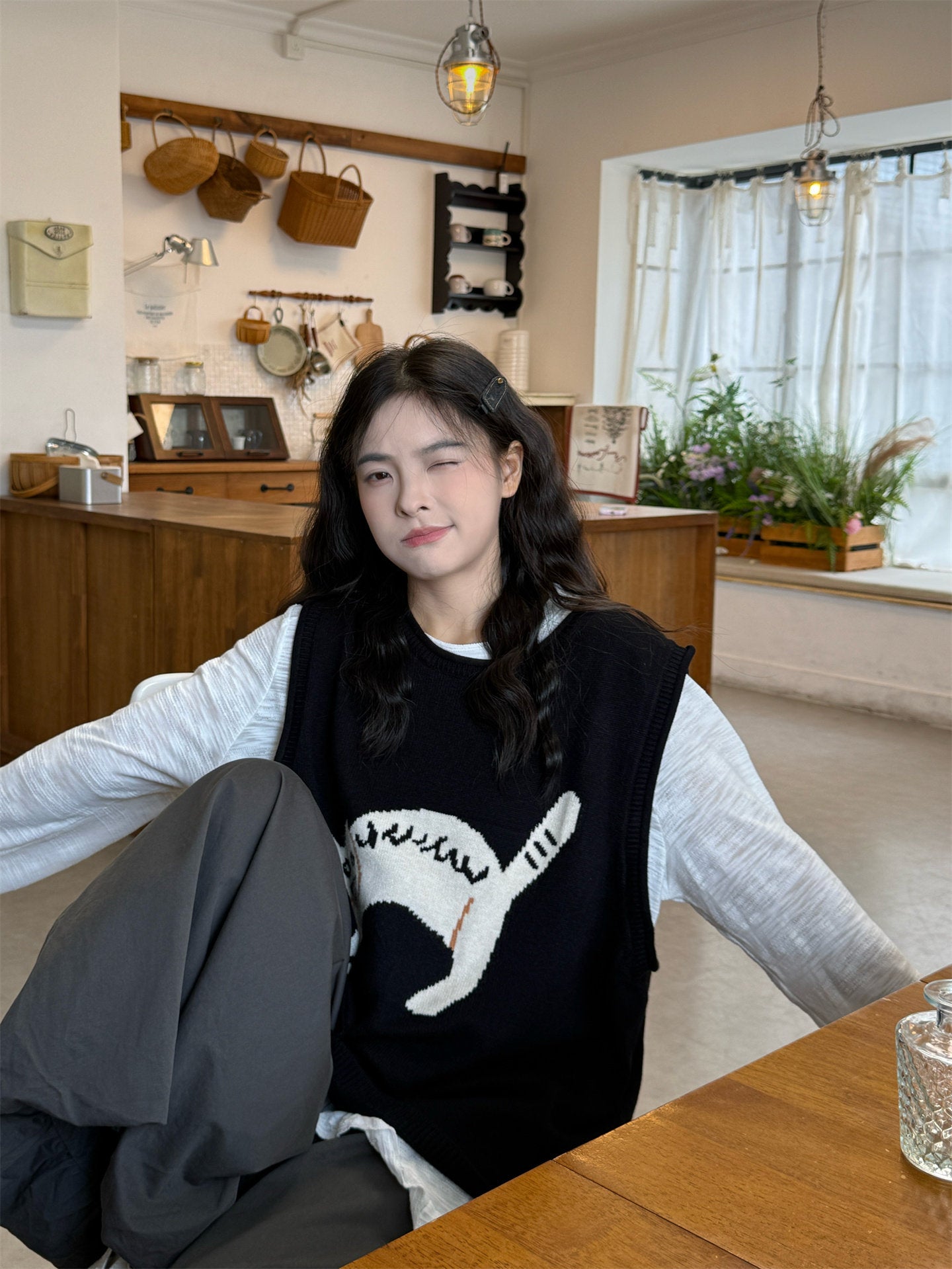 Plus Size Retro Kitten Vest Pants Set - kawaii-inspired outfit in pastel colors - 33182709