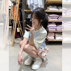 Contrasting Raglan Cotton Short-Sleeve Tee - kawaii-inspired outfit in pastel colors - 52299958