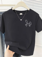Simple Cute Rabbit Short-Sleeve Tee - kawaii-inspired outfit in pastel colors - 37277404