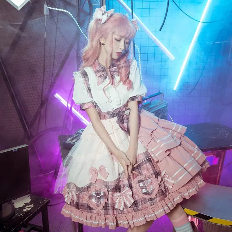 Sweet Gingerbread Plaid Lolita Dress Set