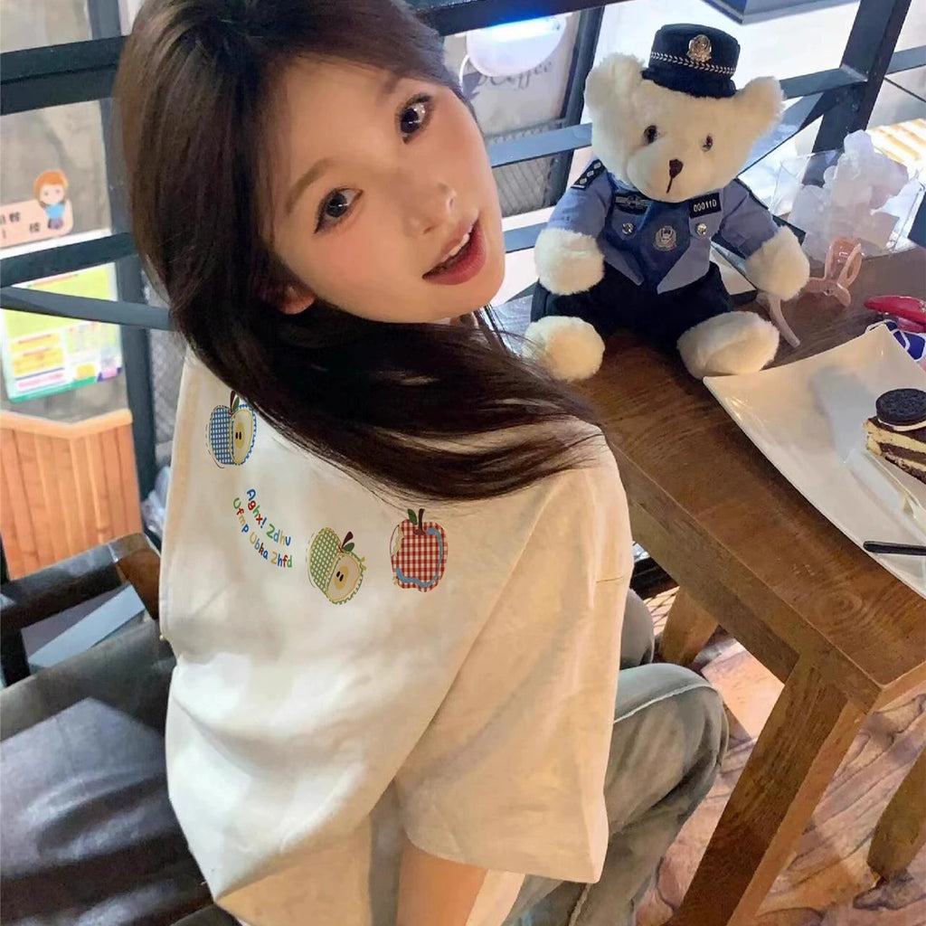 Summer Cotton Apple Graphic T-Shirt