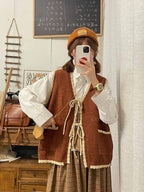 Japanese Retro Preppy Knit Cardigan Shirt Set - kawaii-inspired outfit in pastel colors - 28790729