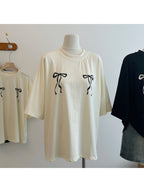 Ribbon Print Oversized Tee - kawaii-inspired outfit in pastel colors - 2168175