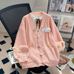 Lazy Japanese Collegiate Knit Cardigan - kawaii-inspired outfit in pastel colors - 26797266