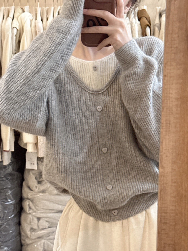 Japanese Sweet Faux Two-Piece Cardigan