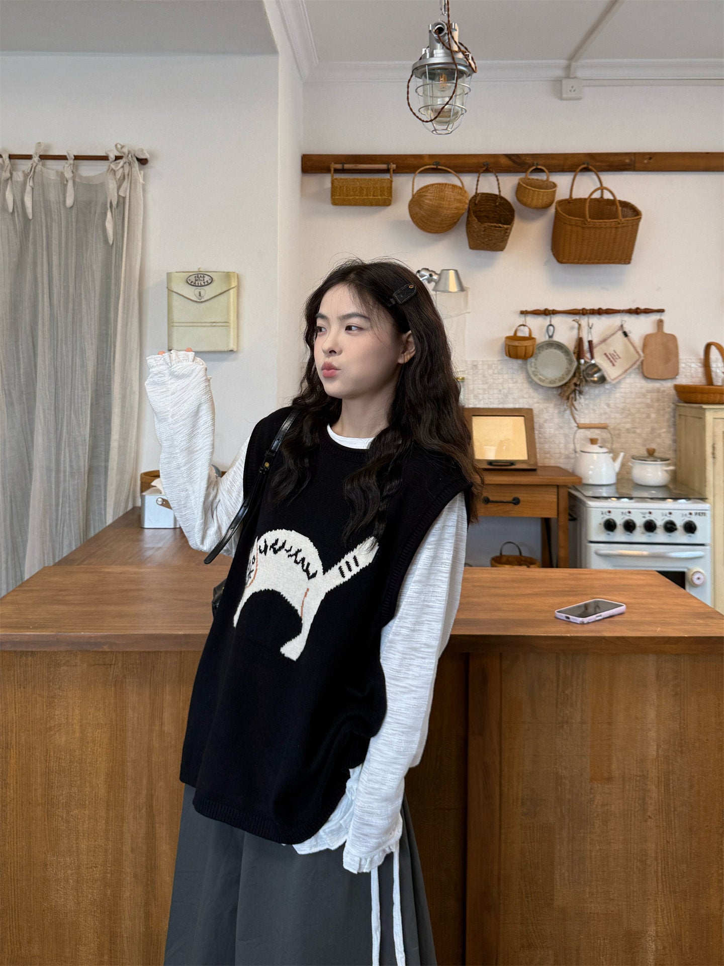 Plus Size Retro Kitten Vest Pants Set - kawaii-inspired outfit in pastel colors - 94702231