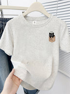 Cute Cat Print Korean Short Sleeve T-Shirt - kawaii-inspired outfit in pastel colors - 80585410