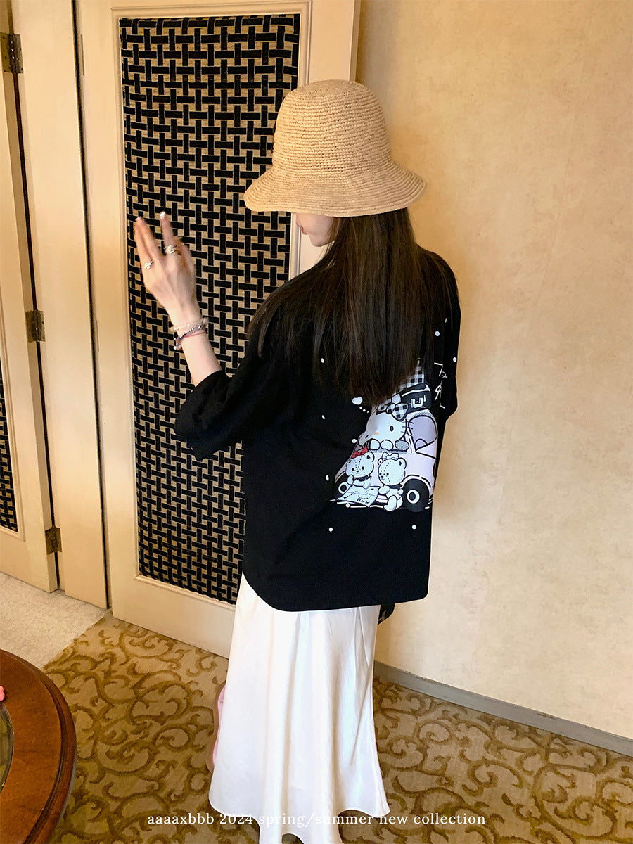 Ribbon Print Oversized Tee